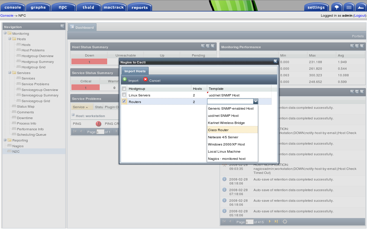 This screen allows us to choose which Cacti host template gets applied to the hosts in a Nagios hostgroup.