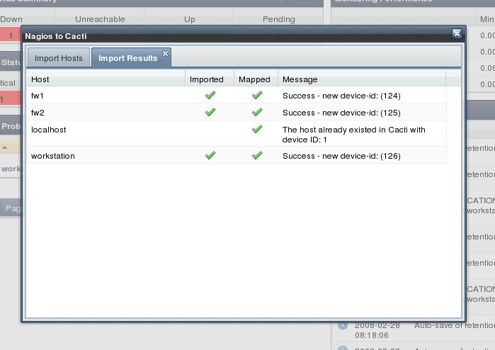 This screen shows the results of the import process.