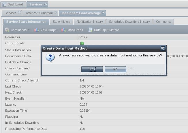 Data Input Method button on the service state information screen.