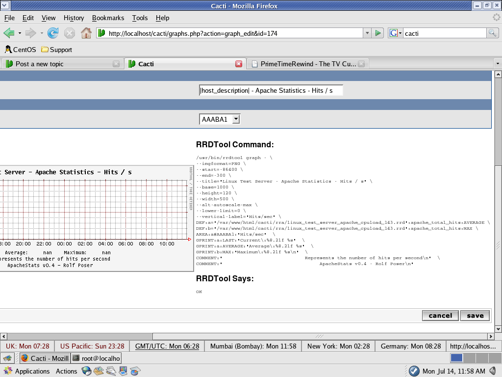 Screen Shot of RRDTool debug On.