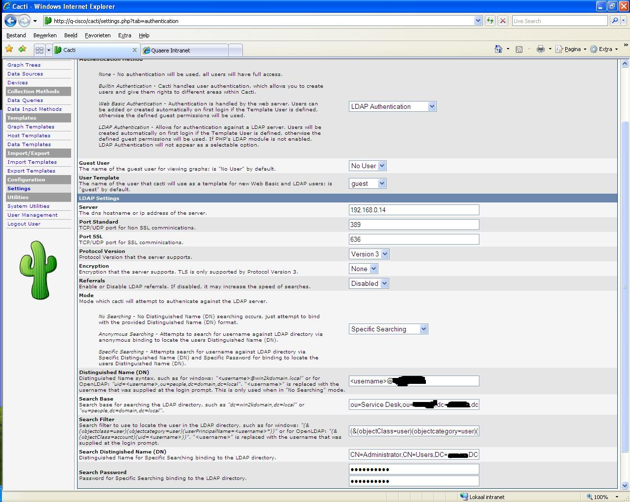 Screen shot setting ldap