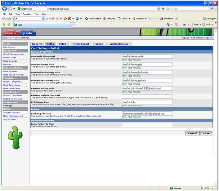 paths settings page