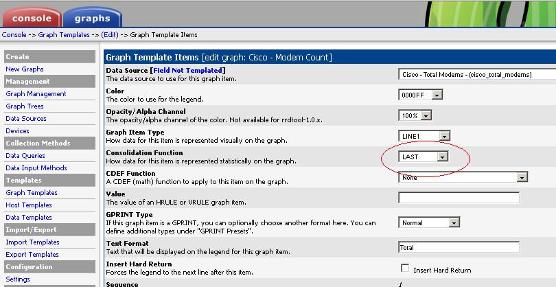 In the graph template, in the &amp;quot;Consolidation Function&amp;quot; field, select &amp;quot;Last&amp;quot; as the type.