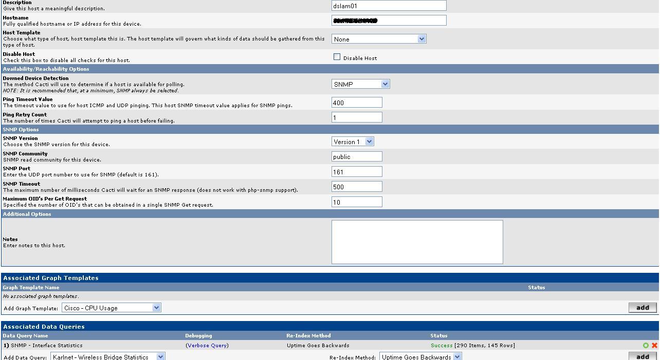 Device dslam01 settings