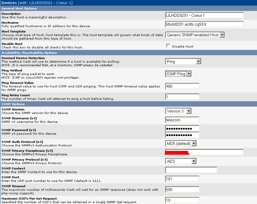 cacti snmp v3 params