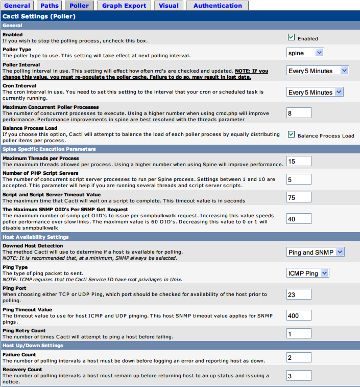 Cacti Poller Settings
