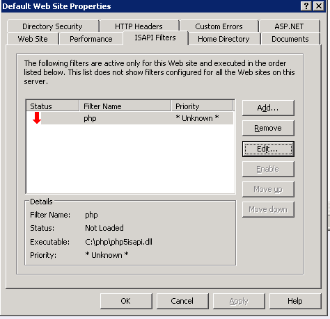 This is a screen shot of the ISAPI filters tab.