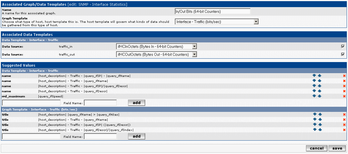 SNMP - Interface Statistics Data Query (In/Out Bits (64-Bit Counters) associated graph template)