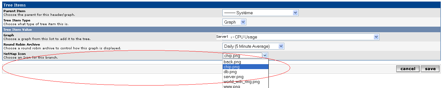 Screenshot 1 : add an icon to a graph tree item. If none added a default icon is shown on the NetMap