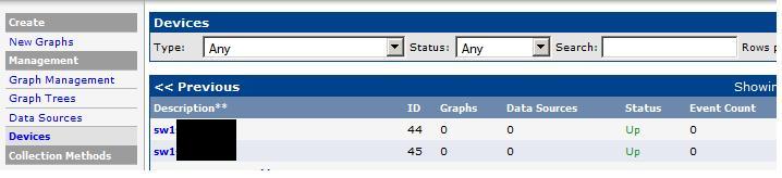 There are two devices in the Device tab (sw1.. and another sw1...)