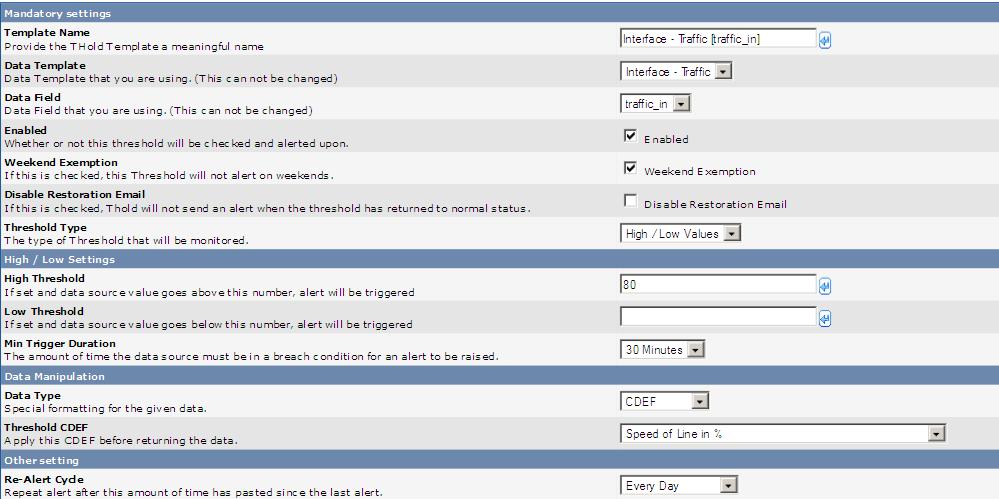 Threshold settings