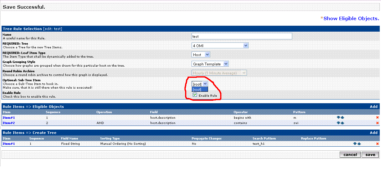 The tree rules menu doesn't allow me to select sub tree