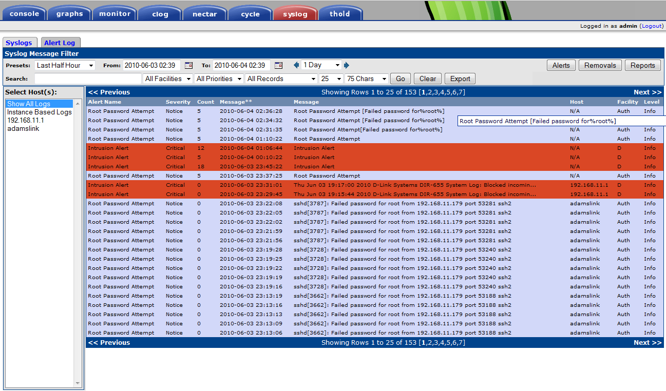 Syslog Alert Log Interface