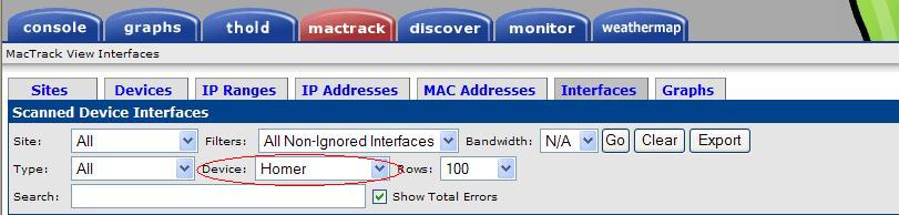 Interfaces Tab with Device Filter circled.