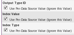 Picture that shows the Output Type ID, Index Value, and Index Type being overridden in the data template page.