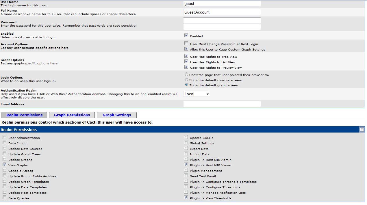 I have configured guest and I can see graphs and thold without password but not hmib