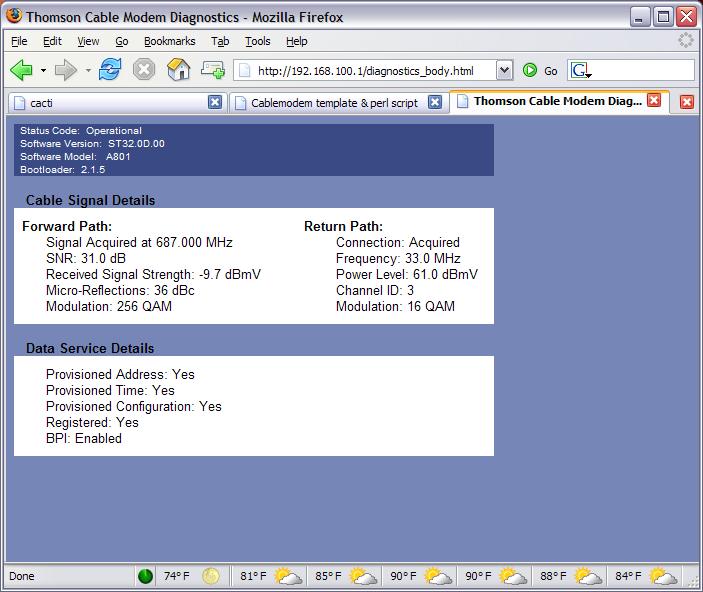 This is what my modem status page looks like.  Use this to help form your regex's.