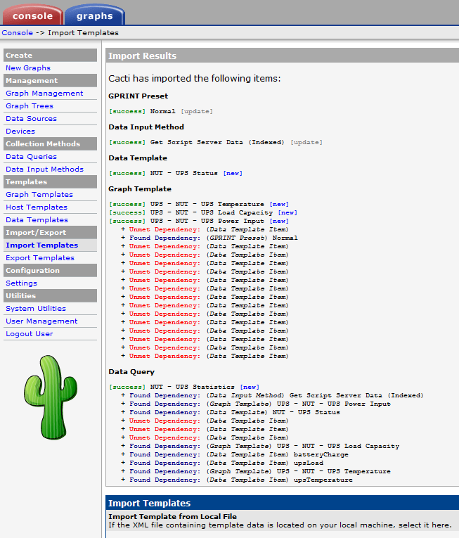 Importing of nut_ups_status_data_query.xml