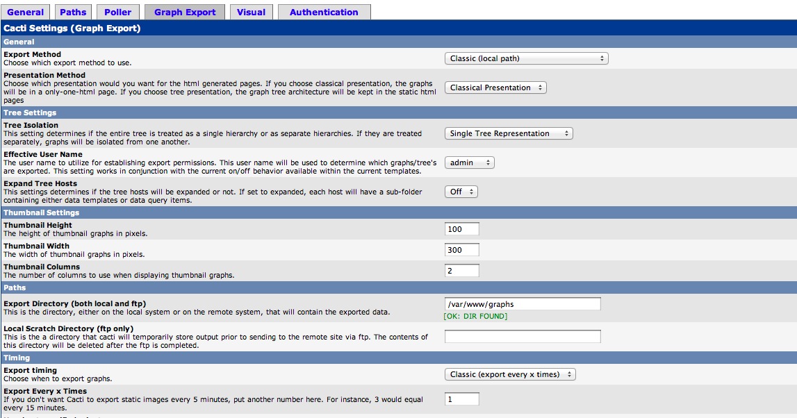 Screenshot of the settings/graph export pages