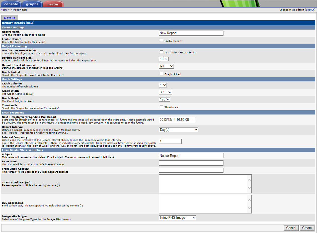 page to create a new report