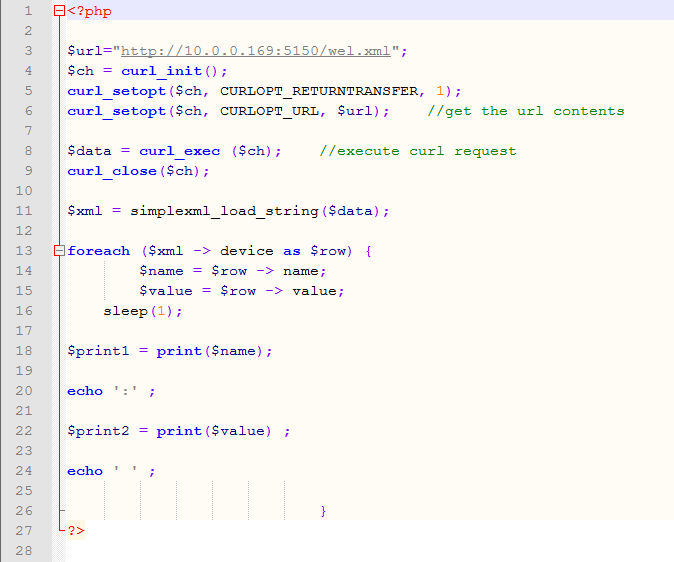 The php script as seen in Notepad++