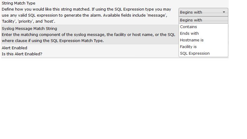 'string match type' for syslog filtering