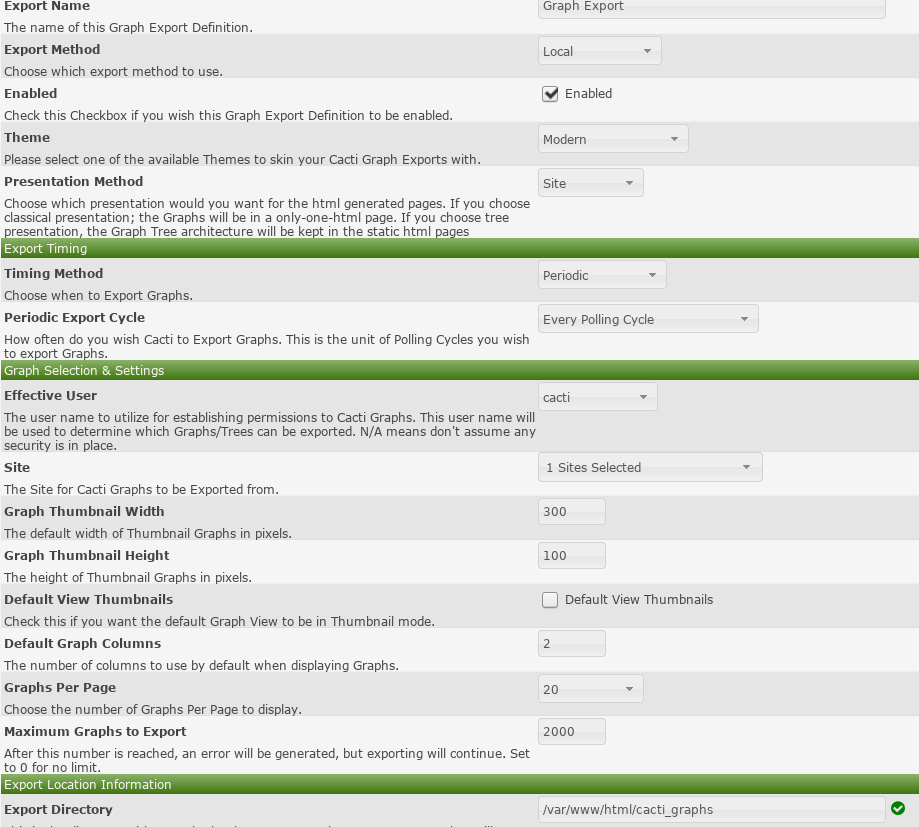 The gexport settings