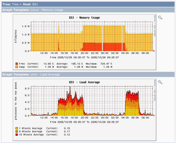 Load and Memory Usage of Cacti machine while backup is running.