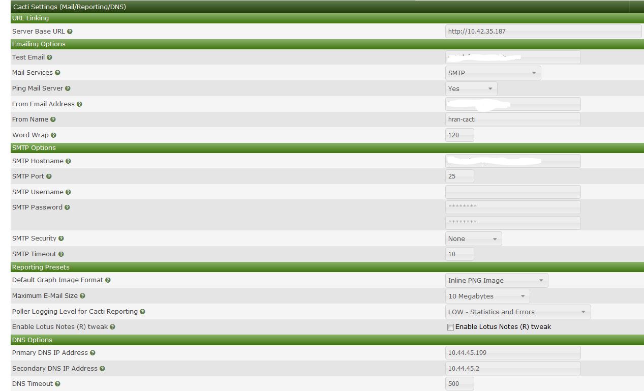 Cacti settings page