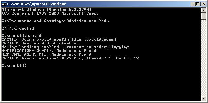 What shows when i run cactid from a command line manually.
