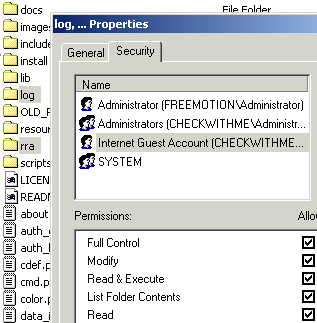 Log &amp;amp; rra folders' security tab