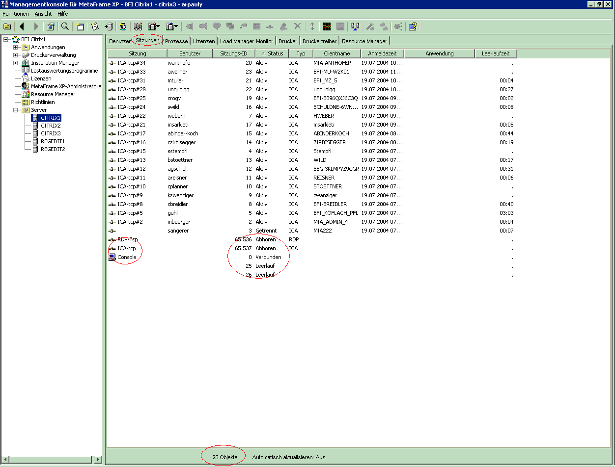 You can see at the top, the &amp;quot;sitzungen&amp;quot; task, thats what your OID is reading out. at the bottom you can see why 5 more users are shown, which aren't really users.