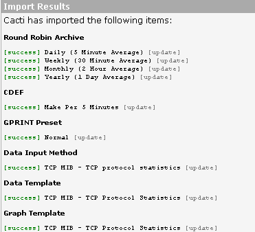 Results of TCP import.