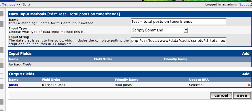 Screenshot of data input screen