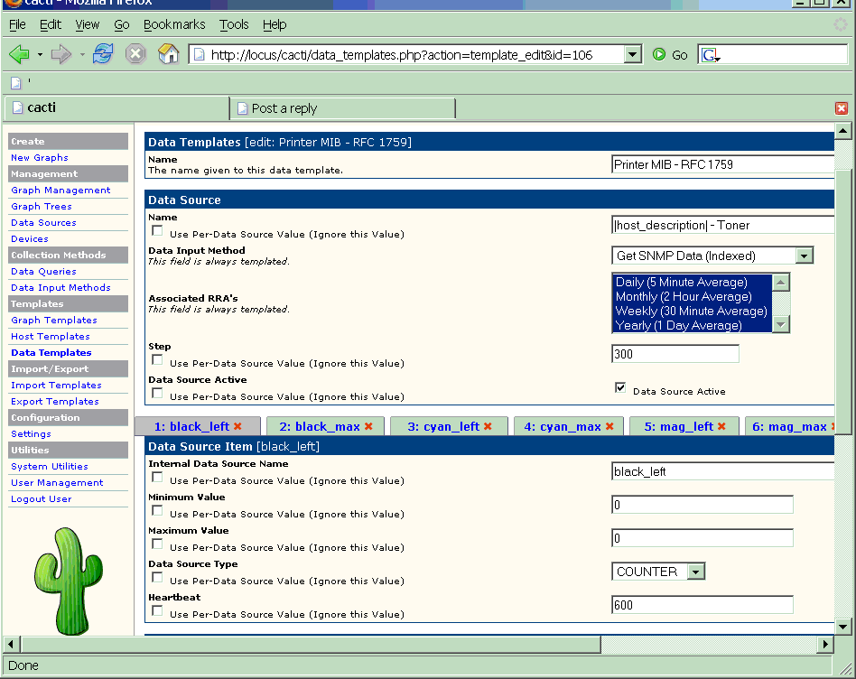 Screenshot of data template