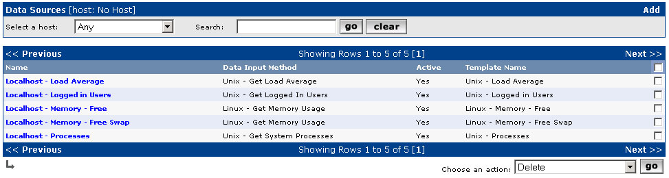 Data sources screen shot