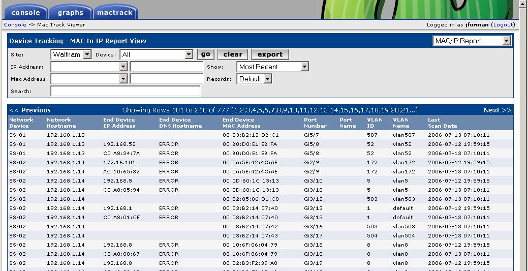 server switch, one machine/ip/mac per port.