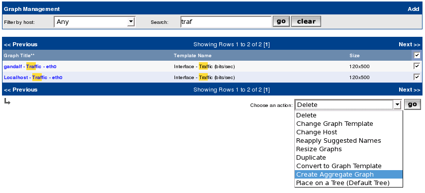 GoTo Graph Management and select the Graphs you want to aggregate.<br />Then select the appropriate Action