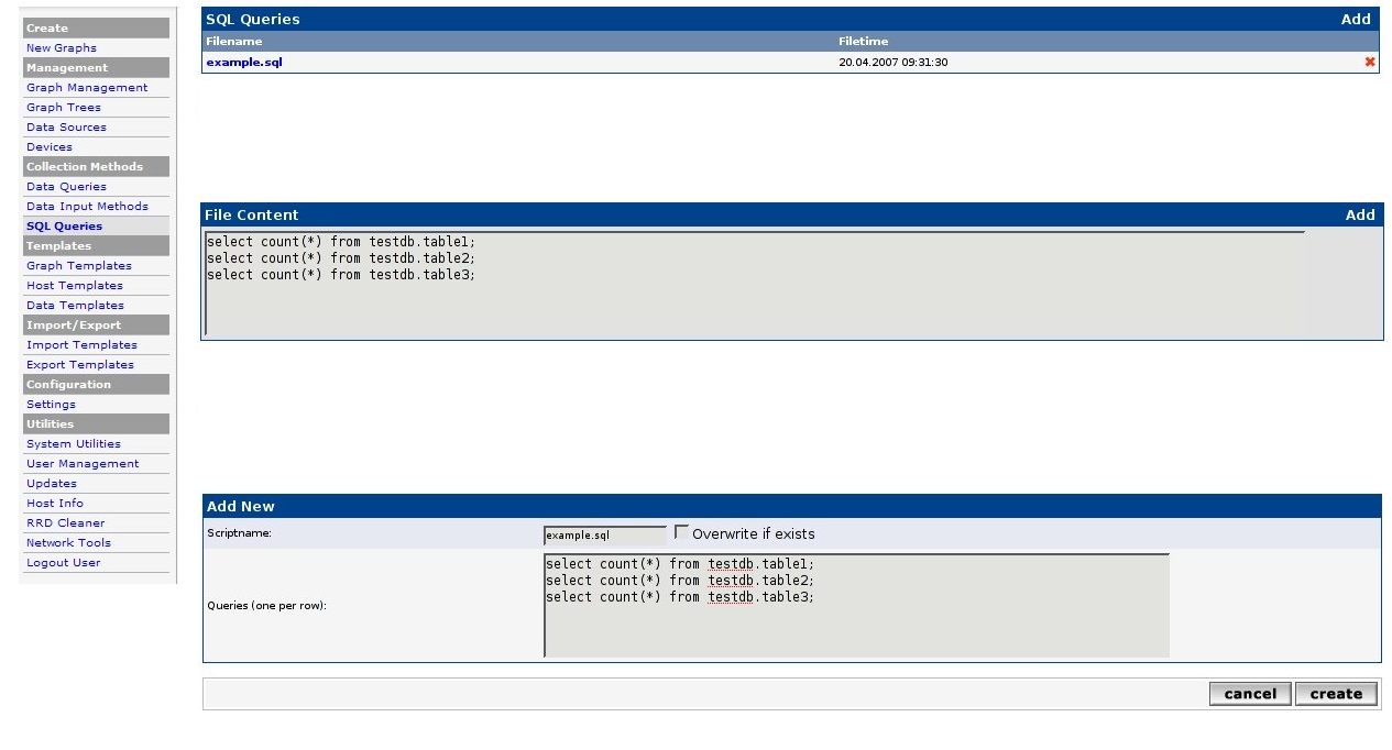 Screenshot of sqlqueries plugin