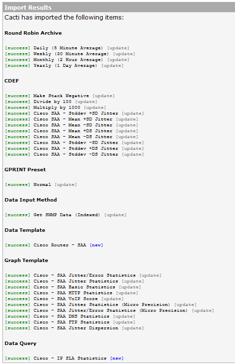 Sucessful import of the cacti_data_query_cisco_ip_sla_statistics_647.xml file